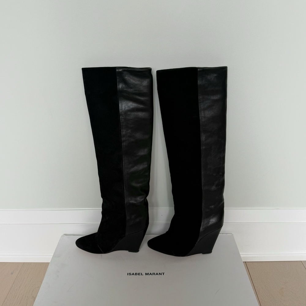 Isabel Marant Leather Riding Wedge Boots - Picture 2 of 6